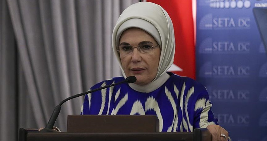 أمينة أردوغان: لا توجد قضية عادلة تبيح إزهاق أرواح الأبرياء