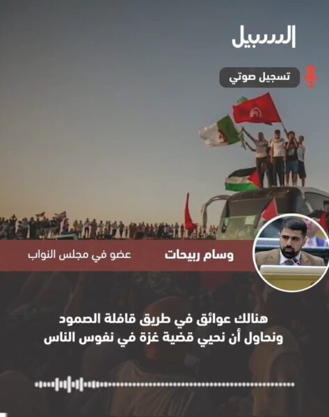 النائب وسام ربيحات لـ”السبيل”: هنالك عوائق في طريق قافلة الصمود