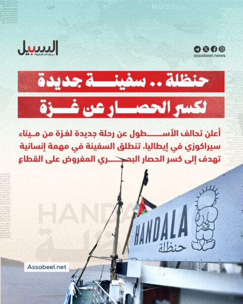 “حنظلة”… سفينة جديدة تنطلق لكسر الحصار عن غزة مواصلةً رحلة “أسطول الحرية” رغم تهديد الاحتلال