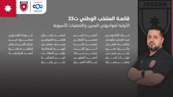 إعلان القائمة الأولية للمنتخب الوطني ت 23 لمواجهتي البحرين وديا والتصفيات الآسيوية