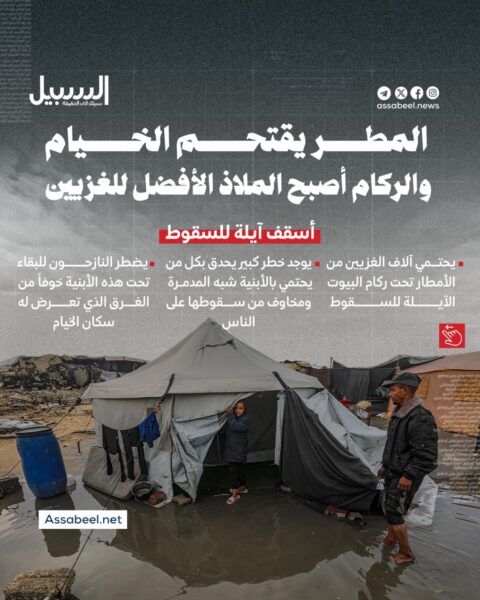 المطر يقتحم الخيام والركام أصبح ملاذ الغزيين